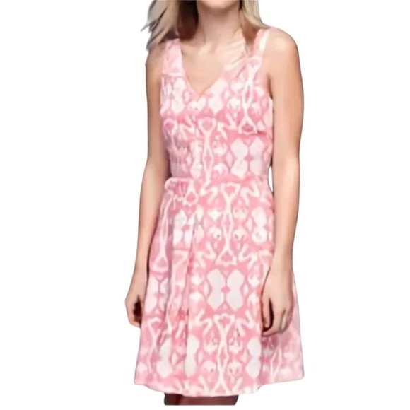 GAP 100% Linen Sleeveless A-Line V-neck Dress Pink / White Size 4 NWT - Picture 3 of 10